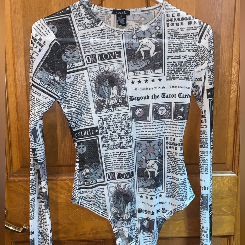 Rue 21 mesh newspaper bodysuit